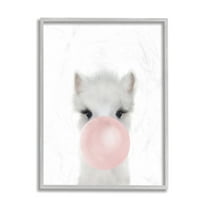Stupell Industries Baby Woodland Alpaca with Pink Bubble Gum Grey Framed, 16 x 20, Design by Leah Straatsma