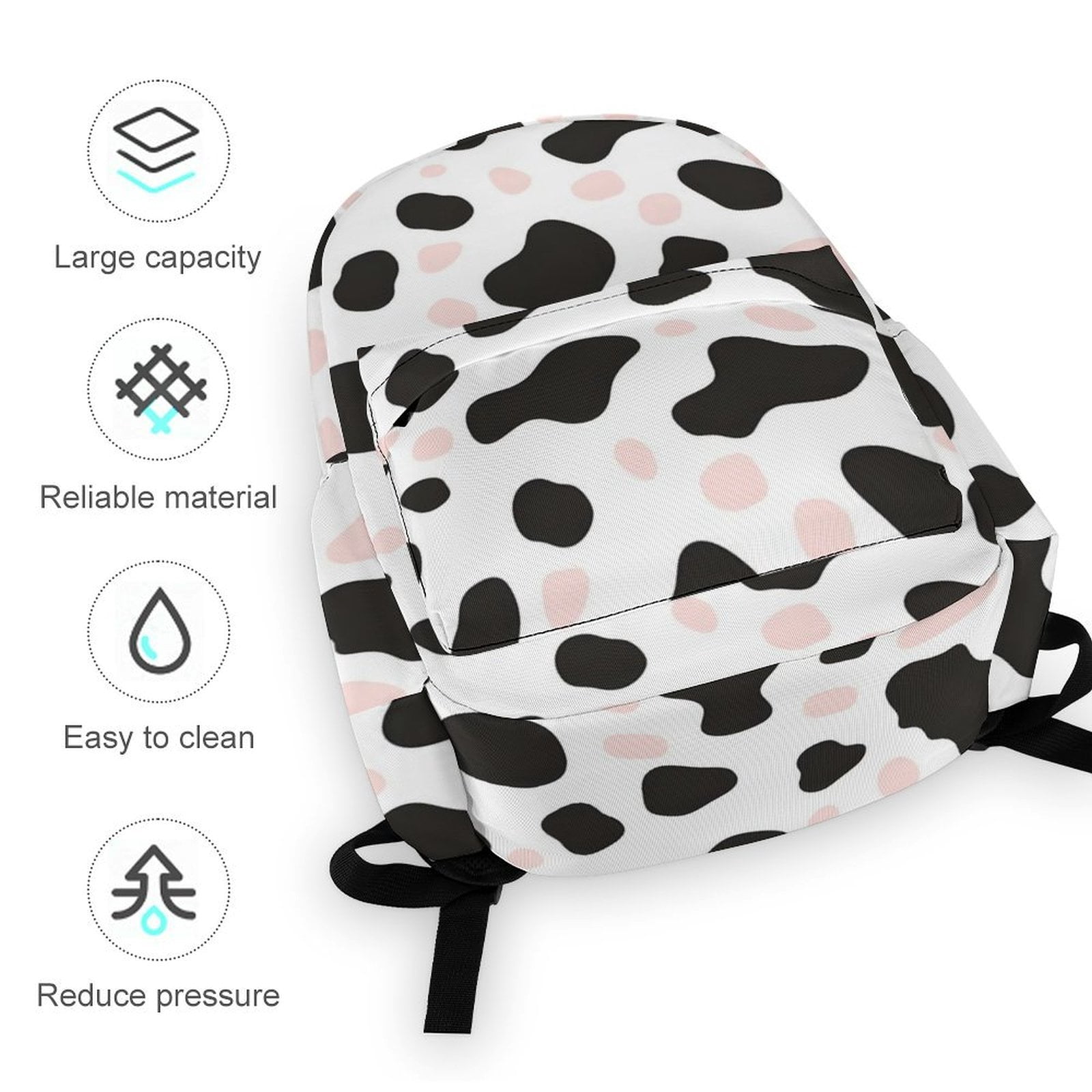 Large Capacity Half Print Backpack 11.8×16.5×5.9in Multifunctional Zipper Design Convenient Switch Simple Cow-print Pattern1_3
