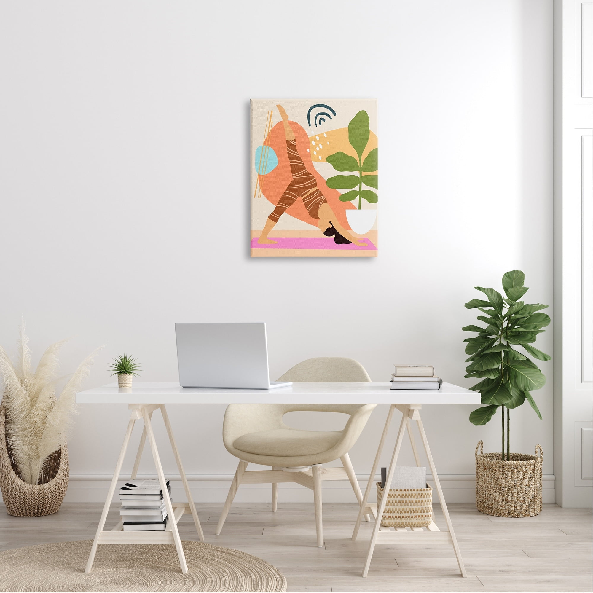 Stupell Industries Bold Abstract Shapes Yoga Fitness Person Houseplant , 24 x 30, Design by Annie Warren