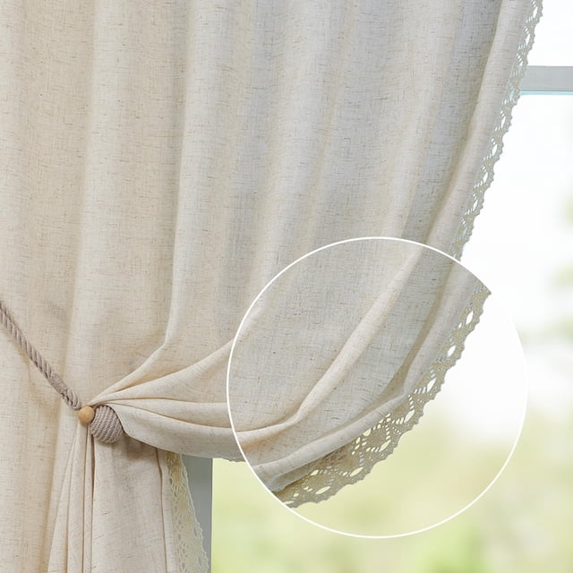 Cortinas de lino Jinchan, 229 cm de longitud, 2 paneles, color beige