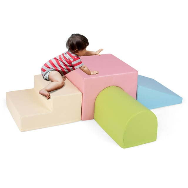 Gymax Ensemble d'Activités d'Escalade et de Rampement pour Enfants avec Blocs, Housse en PU Imperméable, Mousse EPE