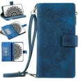 thumbnail image 1 of Nalacover for iPhone X/XS Embossed Floral Pattern PU Leather Crossbody Case with Shoulder Strap,Shockproof Magnetic Flip Kickstand Credit Card Slots Zipper Pocket Wallet Phone Case,Blue, 1 of 9