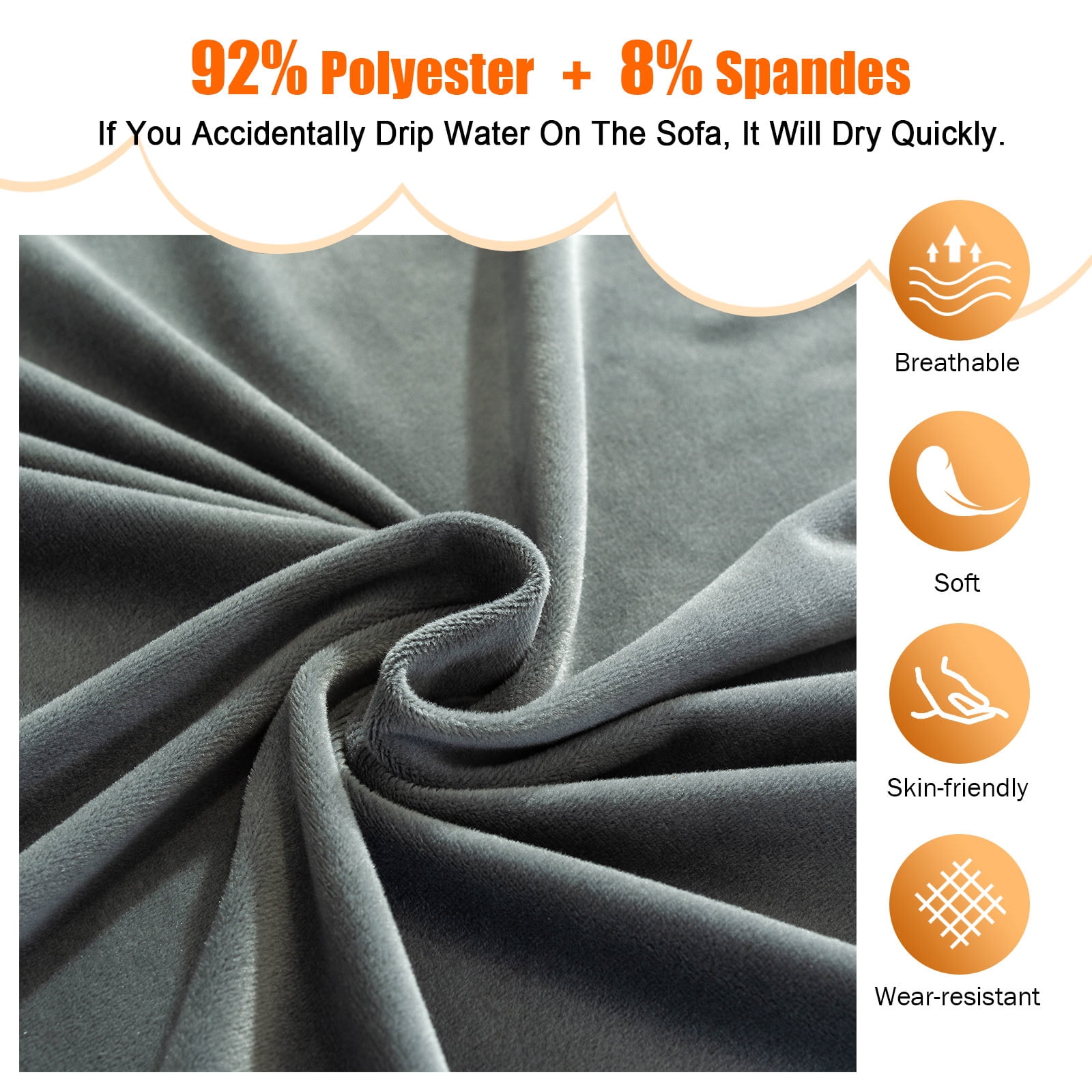 CJC Sectional Couch Covers, Velvet Stretch L Shape Sofa Covers, 2pcs Sofa Slipcovers for 3 + 4 Seaters Sectional Chaise Slipcover for Pets Kids, Grey