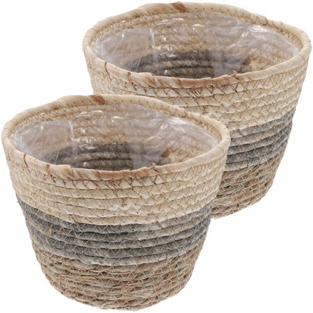 2Pcs Weaving Straw Flower Baskets Plant Container Woven Baskets Planters for Desktop