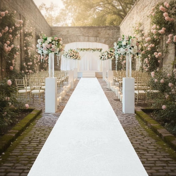 White Velvet Aisle Runner Rug for Wedding, Indoor Outdoor Party Prom Walkway Decorative Church Aisle Decorations