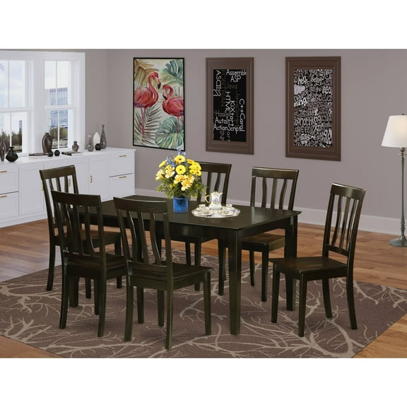 East West Furniture CAAN7-CAP-W 7 Piece Kitchen Table Set- Kitchen Table and 6 Dining Chairs