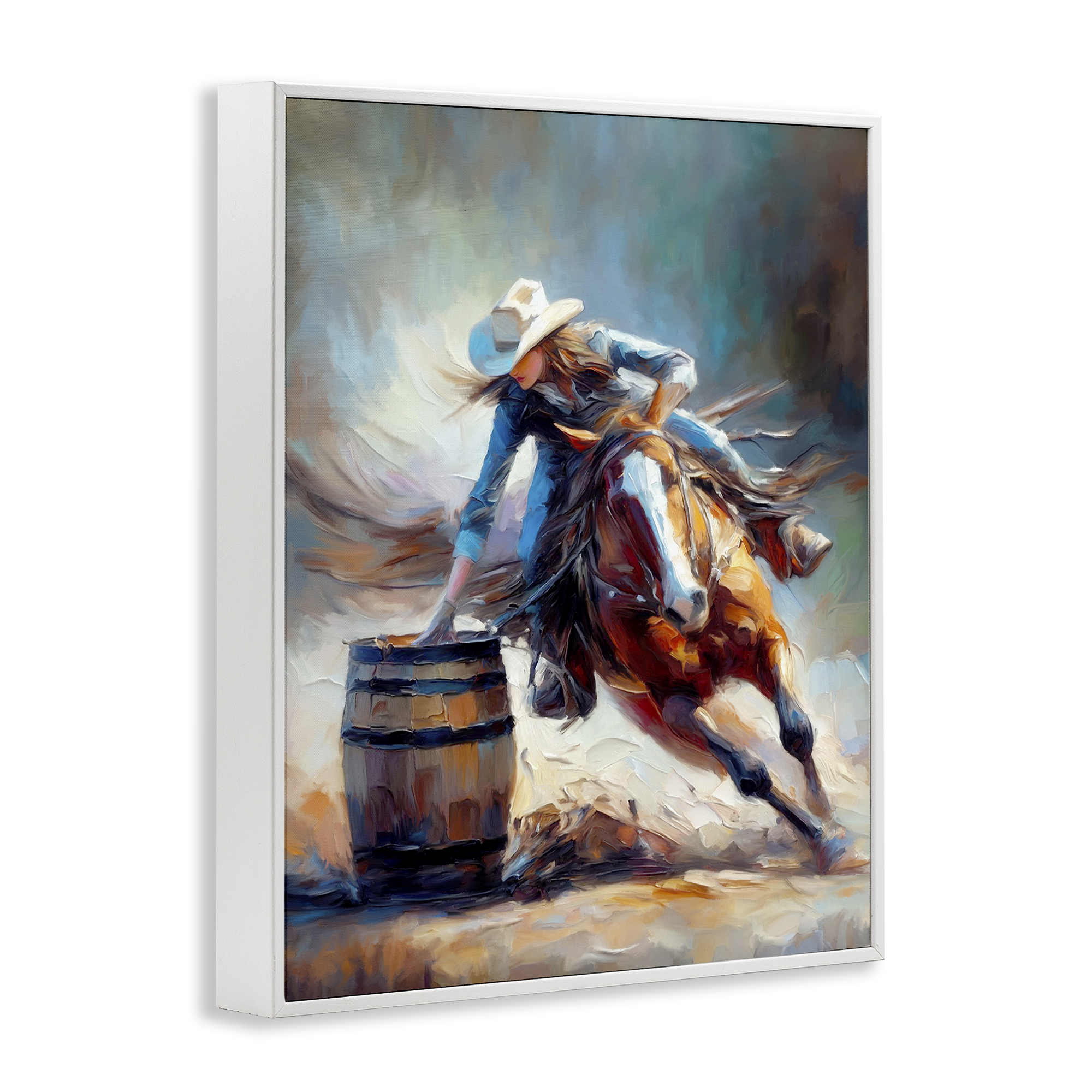 Stupell Industries Barrel Racer Cowgirl Novelty Painting White Framed Art Print Wall Art, 11 x 14
