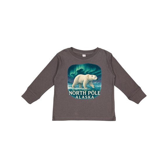 Inktastic North Pole Alaska Polar Bear Aurora Boys or Girls Long Sleeve Toddler T-Shirt