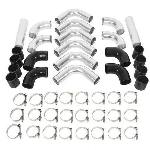 Kojem Chrome 12Pc Universal 2.5" Aluminum Intercooler Piping Kit  T-Bolt Clamps   Blk Silicone Coupler