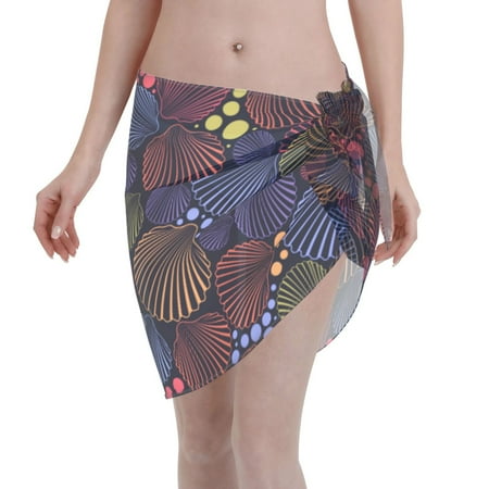 Disketp Colorful Shells Women Swimsuit Cover Up Short Chiffon Summer Beach Sarong Bikini Wrap Skirt Bathing Suit