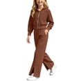 thumbnail image 4 of Gytharion Girls 2PC Cable Knit Sweater Sets for Fall and Winter Warm Full Zip Hooded Sweatsuits Long Sleeve Zip Up Cropped Jacketss with Elastic Waist Front Slit Flare Pants Outfits,1Y-15Y, 4 of 4