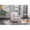 thumbnail image 2 of Mid Century Accent Chair with Pillow, Upholstered Armchair Club Chair with Nailheads and Solid Wood Legs, Leisure Single Sofa Reading Chair for Living Room Bedroom, Office, Beige, 2 of 9