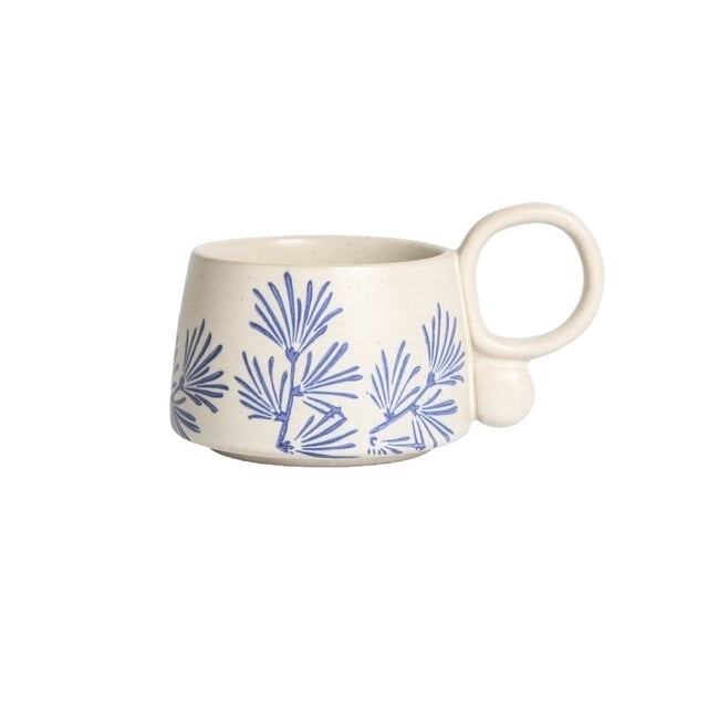 Taza de cerámica esmaltada pintada a mano, taza de café con flores, planta, café con leche, desayuno, avena, 325 ml