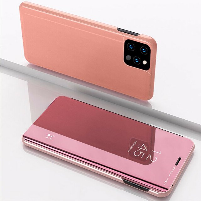 EGNMCR Smart Leather Flip Clear View Mirror Case Cover For 12/12 Pro 6.1in phone ca-se