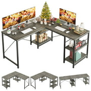 Bestier 95.5 inches L-Shaped Corner Computer Desk with Shelves Long Table in Grey