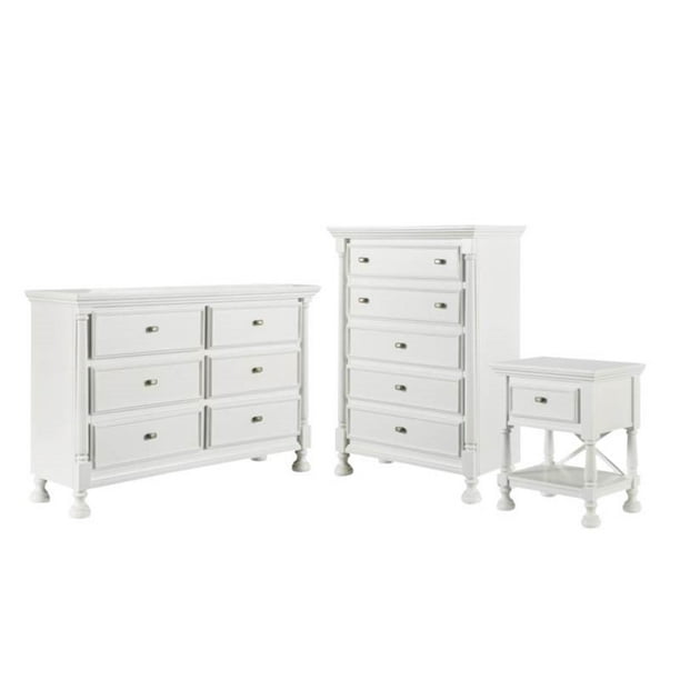 3 Piece Set with Dresser Chest and Nightstand in White