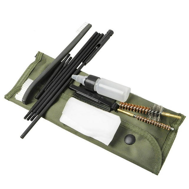 11 Pieces Canvas Bag Cleaning Kit Set Double End Rod Tactical Tools Pouch Set Brush Brass Plastic Oil Bottle Patch Holder Rods Double End