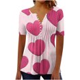 thumbnail image 2 of Valentines Day Blouses for Women, Heart Shirt Tunic, Short Sleeve V Neck Blouses Women's Valentine's Day Printed Short Sleeved Tops with V-Neck Button Pleats Shirts, 2 of 5