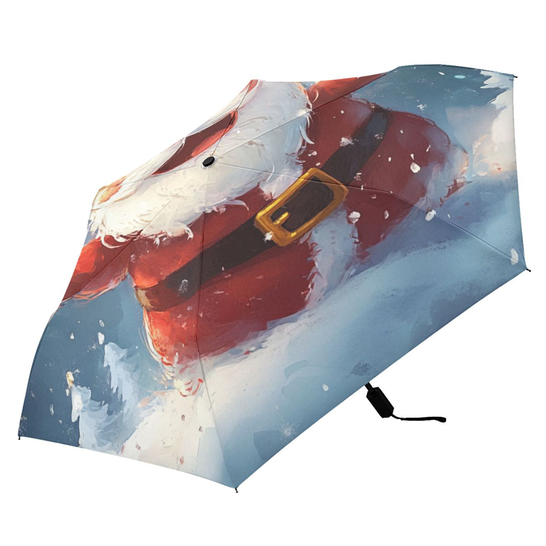 Funny Santa Claus Christmas Snow All Weather Umbrella Triple Folding Parasol 6 Ribs UV Protection Portable