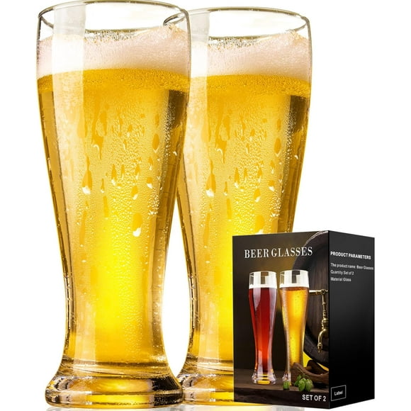 Beer Glasses 14 oz, Pint Glasses Set of 2, Pilsner Wheat Beer Glasses, Glasses Drinking Set, Glassware Gift for Men