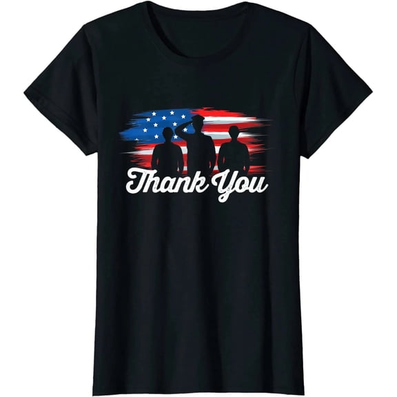 100% Cotton Patriotic American Flag Thank You Veterans Graphic T-Shirt, Military Appreciation Casual Tee, Veterans Day Short Sleeve Unisex Shirt for Adult Men and Women