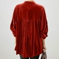thumbnail image 6 of Lenpel Velvet Tops for Women Long Sleeve Mock Neck High Low Hem Pleated Button down Shirts Velour Tunic Tops Dressy Casual Blouses(Red,Large), 6 of 7