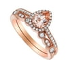 14K Rose Gold 0.9 carat Pear Pink Morganite and Diamonds Halo Bridal Set by Hollywood Hills Jewelers
