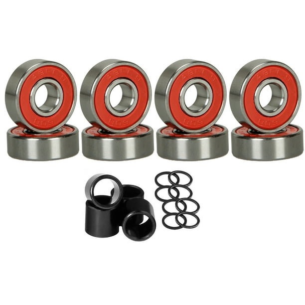 8 Skateboard Longboard Bearings PRECISION ABEC 9 RED SHIELD With Spacers  Washers