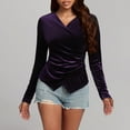 thumbnail image 2 of Aboser Wrap Tops for Women Party Evening Shirts Elegant Velvet Blouse Slim Fit V Neck Pullover Top Soft Long Sleeve Shirt Solid Color Casual Blouses, 2 of 8