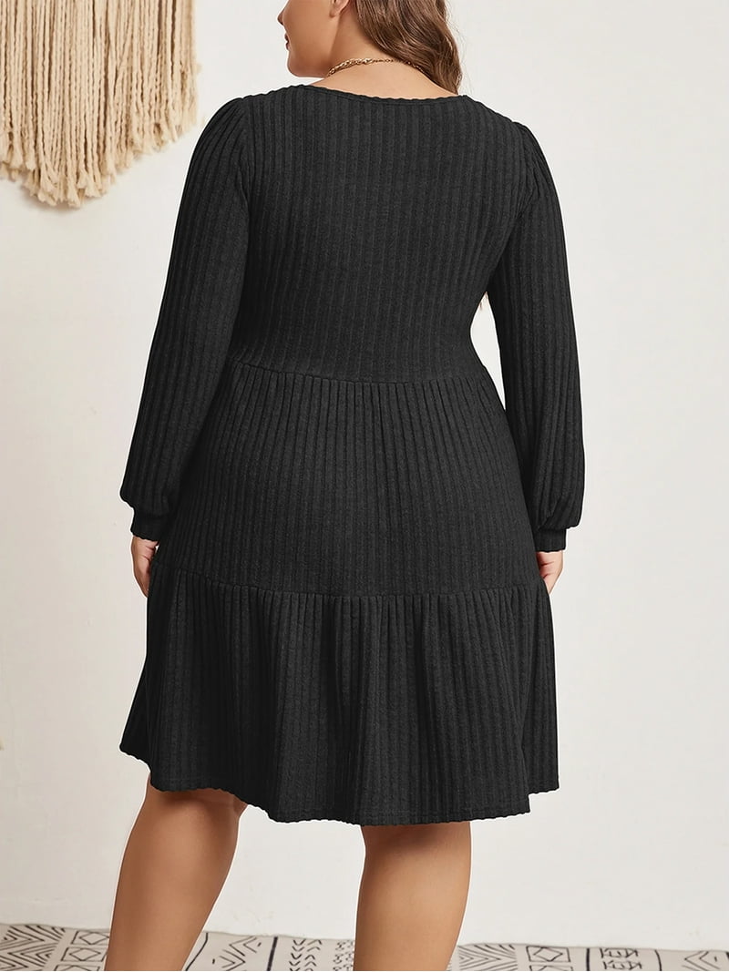 long sleeve babydoll dress plus size Cuteduck Women's Plus Size Fall Sweater Dress Long Sleeve Babydoll Dresses with Pocket, 1X-5X