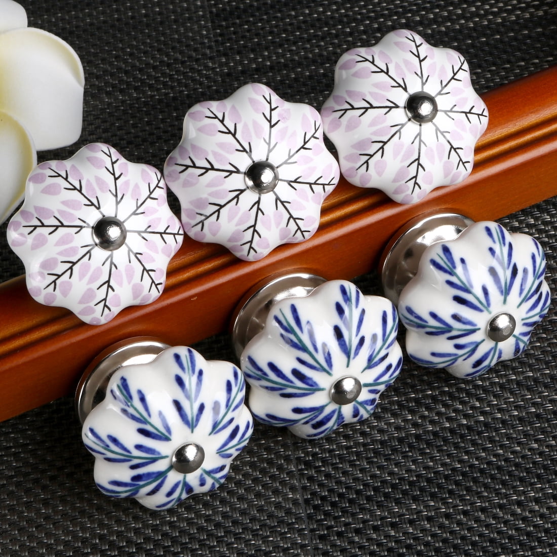 6pcs Hand Painted Ceramic Door Knobs Drawer Pull Handles