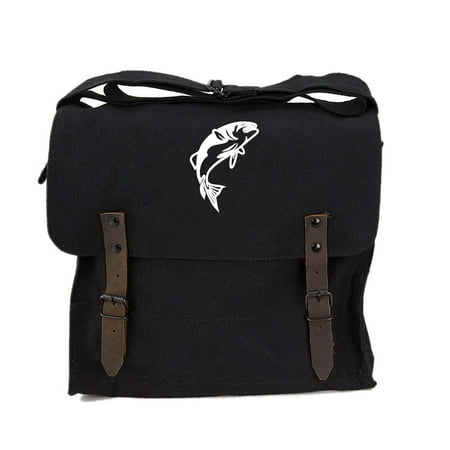 Jumping Bass Fish Army Heavyweight Canvas Medic Shoulder Bag in Black & (Best Bass Gear Coupon)