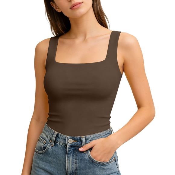 fatyb Womens Square Neck Tank Tops Sleeveless Slim Shirts Casual Plain Summer Going out Tops for Women