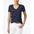 thumbnail image 1 of Tommy Hilfiger Womens Striped V Graphic T-Shirt, Blue, X-Small, 1 of 2