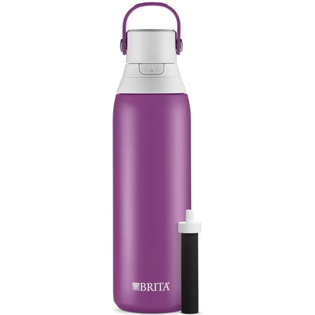Brita 20 Ounce Premium Filtering Water Bottle with Filter - Double Wall Insulated Stainless Steel Bottle - BPA Free -