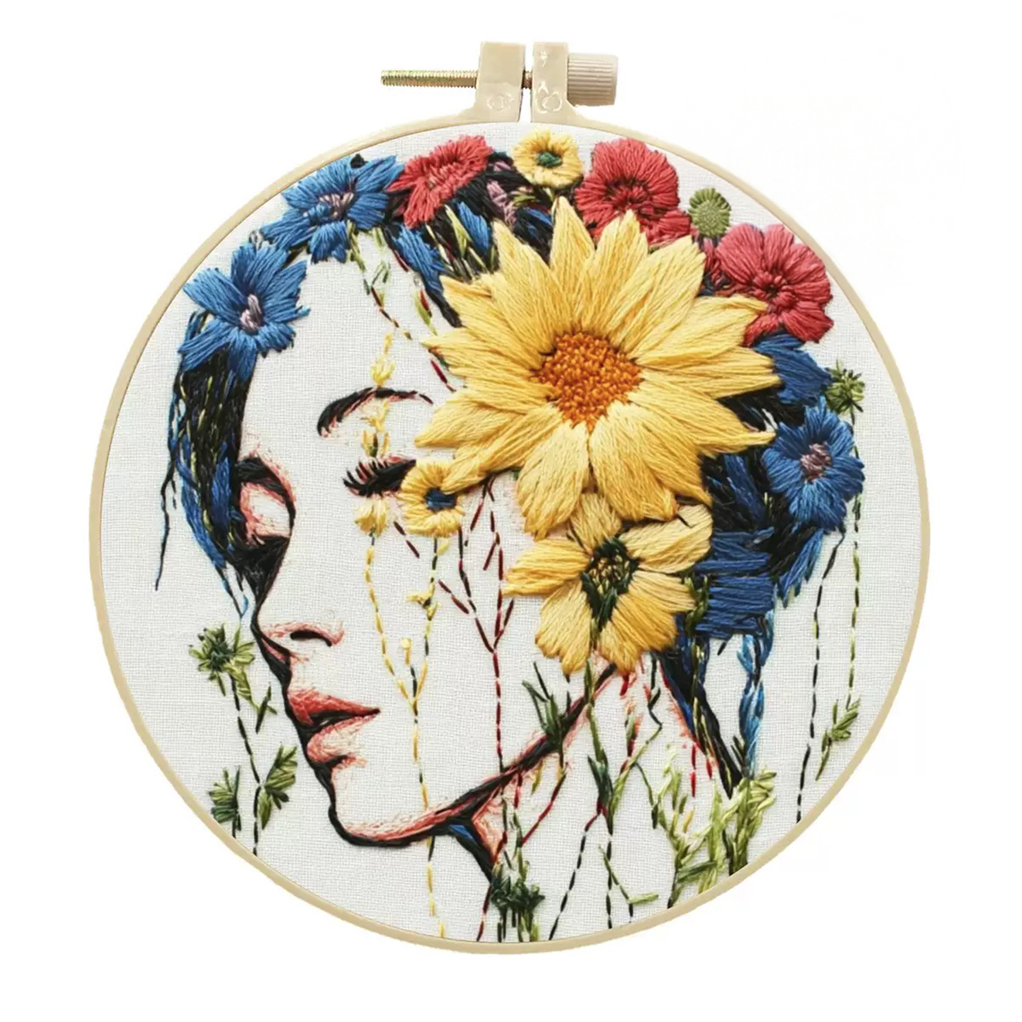 6‑Pack Flower Girl Embroidery Kits for Beginners DIY Floral Cross Stitch Set with Hoops and Threads Gift for Room Decor Tote or Apparel