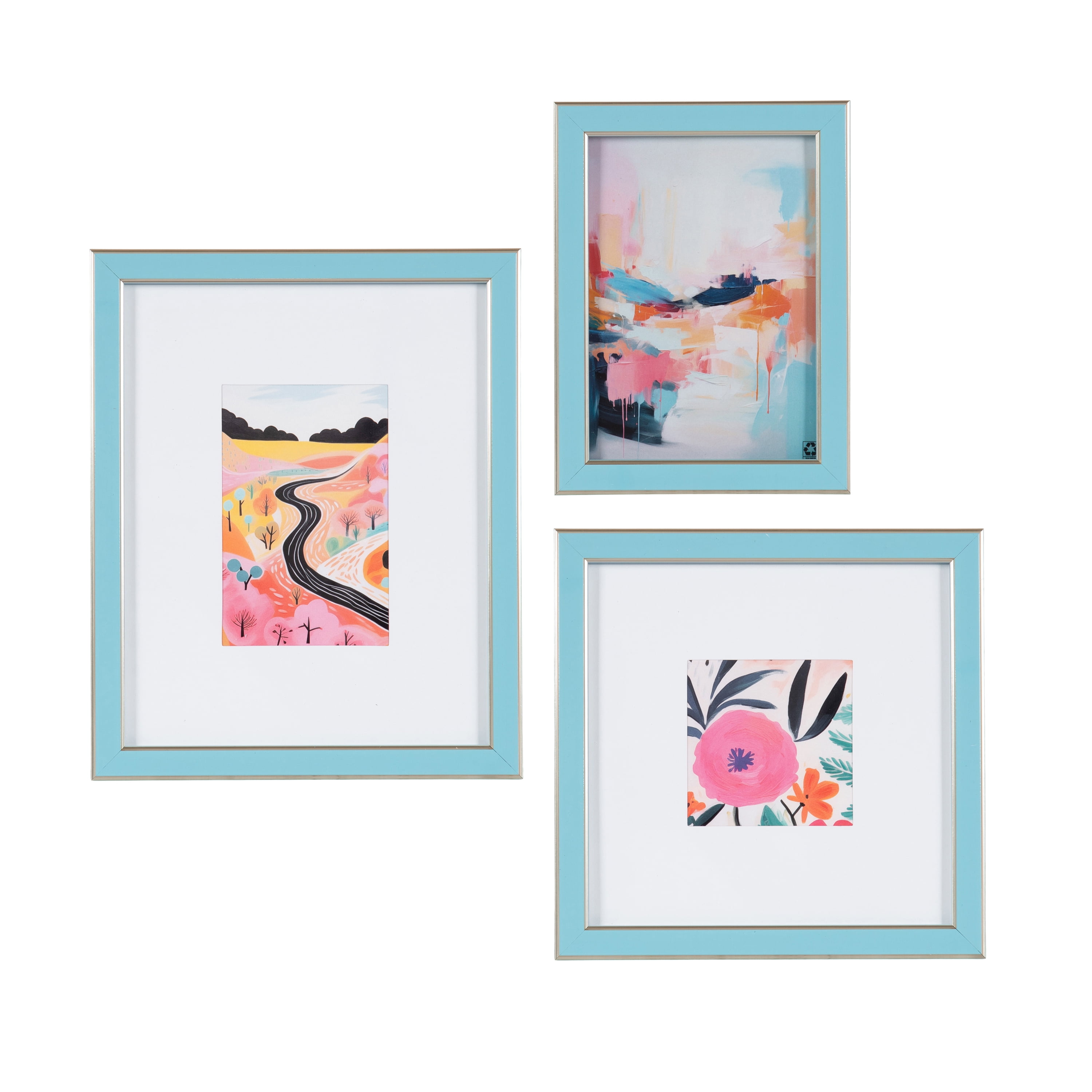 DesignOvation 8x8 Matted for 4x4 Blue/Champagne Decorative Tabletop Picture Frame