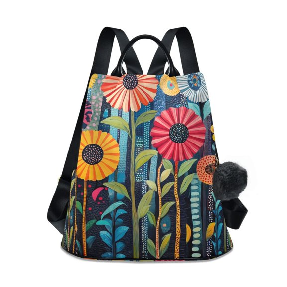 FORMRS Women's Travel Backpack Purse Anti-Theft Hidden Pockets Casual Shoulder Bag, Orange Colorful Flowers