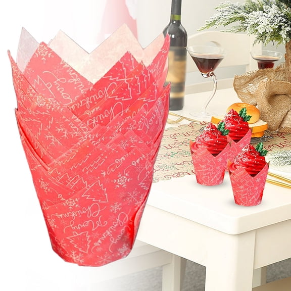 ZOURIH 50-Pack Cupcake Liners with Christmas Pattern, Standard Size Heat-Resistant Greaseproof Paper Baking Cups for Wedding/Birthday Party/Christmas, Cupcake Wrapper,Pink