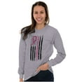 thumbnail image 3 of Breast Cancer Pink Line American Flag Women Plus Size Long Sleeve Graphic Tee Brisco Brands 2X, 3 of 5
