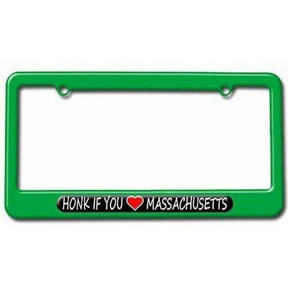 Honk if You Love Massachusetts License Plate Tag Frame, Green Color