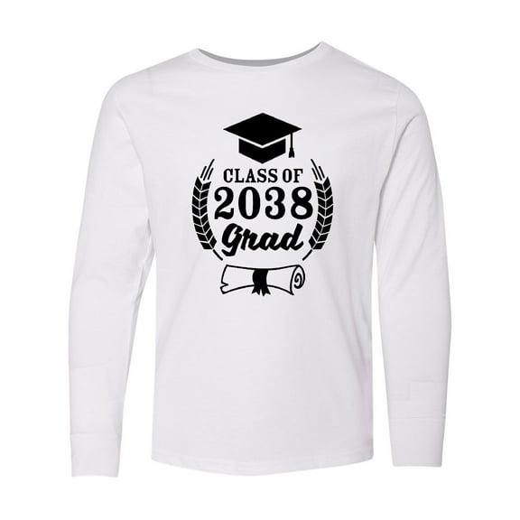 Inktastic Class of 2038 Grad with Diploma and Graduation Cap Long Sleeve Youth T-Shirt