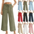 thumbnail image 6 of Alkepwun Wide Leg Pants Woman Linen Elastic High Waist Drawstring Casual Loose Trousers with Pockets Comfy Lightweight Breathable Palazzo Flowy Pant, 6 of 6