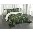 thumbnail image 5 of Ambesonne Peacock Quilted Bedspread Set 3 Pcs, Exotic Animal Feathers, King Size, Green Mustard Navy, 5 of 5