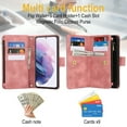thumbnail image 3 of Allytechgroup Premium Wallet Phone Case for Samsung Galaxy S21 FE, Zipper Pocket Kickstand Crossbody Shoulder Strap Hand Wrist RFID Blocking Shockproof Protective Case for Women Men, Rosegold, 3 of 6
