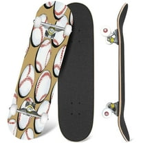 31'' Complete Skateboard 7 Layer Canadian Maple Double Kick Deck Skateboards Baseballs Design for baseball theme Suitable for fabrics Skate Board for Beginner Adult Gifts
