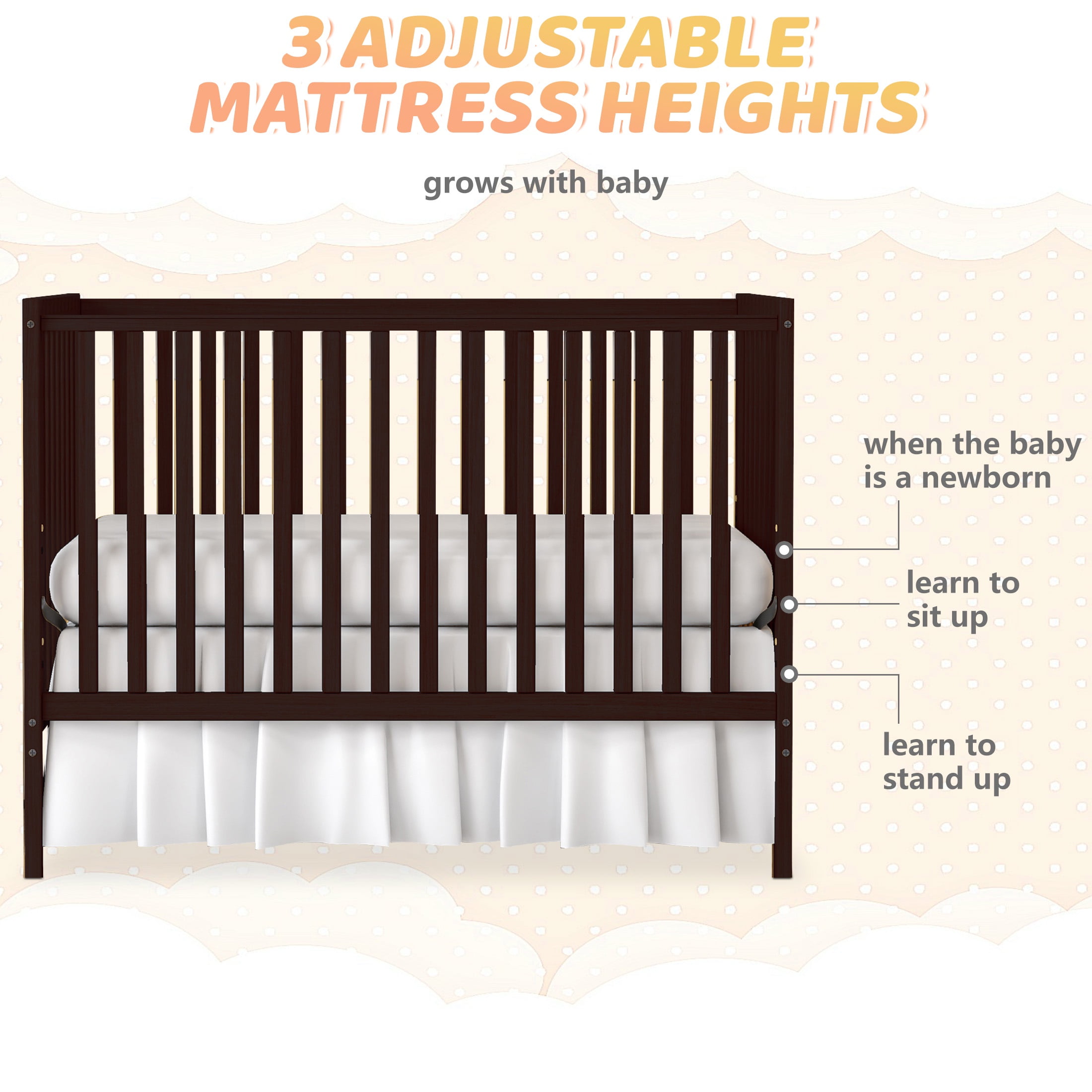 SESSLIFE 5-In-1 Convertible Crib, Espresso Baby Bed, Converts from Baby Crib to Toddler Bed, Fits Standard Full-Size Crib Mattress(Not Included)