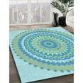 thumbnail image 3 of Ahgly Company Machine Washable Indoor Round Transitional Aquamarine Green Area Rugs, 5' Round, 3 of 7