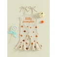 thumbnail image 3 of Jxzom Baby Girl Halloween Outfit Pumpkin Ribbed Toddler Romper Overalls Jumpsuit Spaghetti Strap Pumpkin Bell Bottoms Outfits, 3 of 9