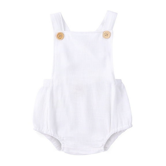 KAUOD Baby Boys Wide Strap Sleeveless Romper B𝐮ttons Cotton Solid Short Jumpsuit Bodysuits Outfit for Toddler New Born